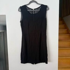 GUESS Black Bodycon Mini Dress with Sheer Mesh Yoke & Geometric Stitching